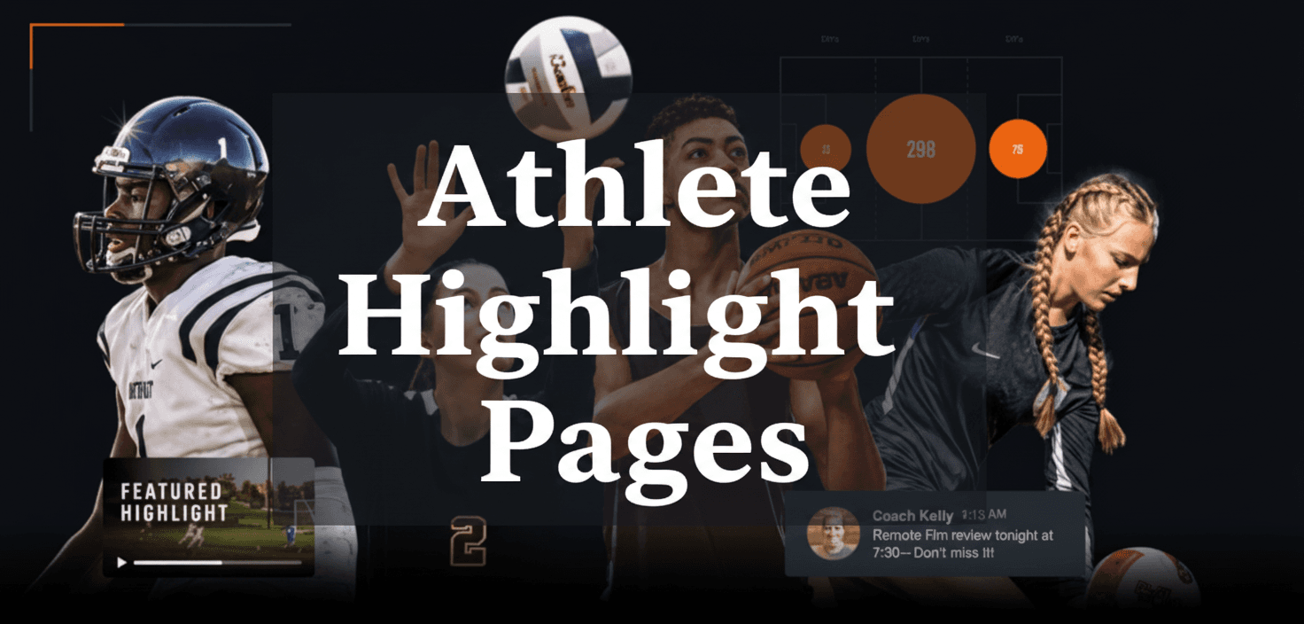 Collage of athletes with "Athlete Highlight Pages" text, featuring sports statistics and video highlights.