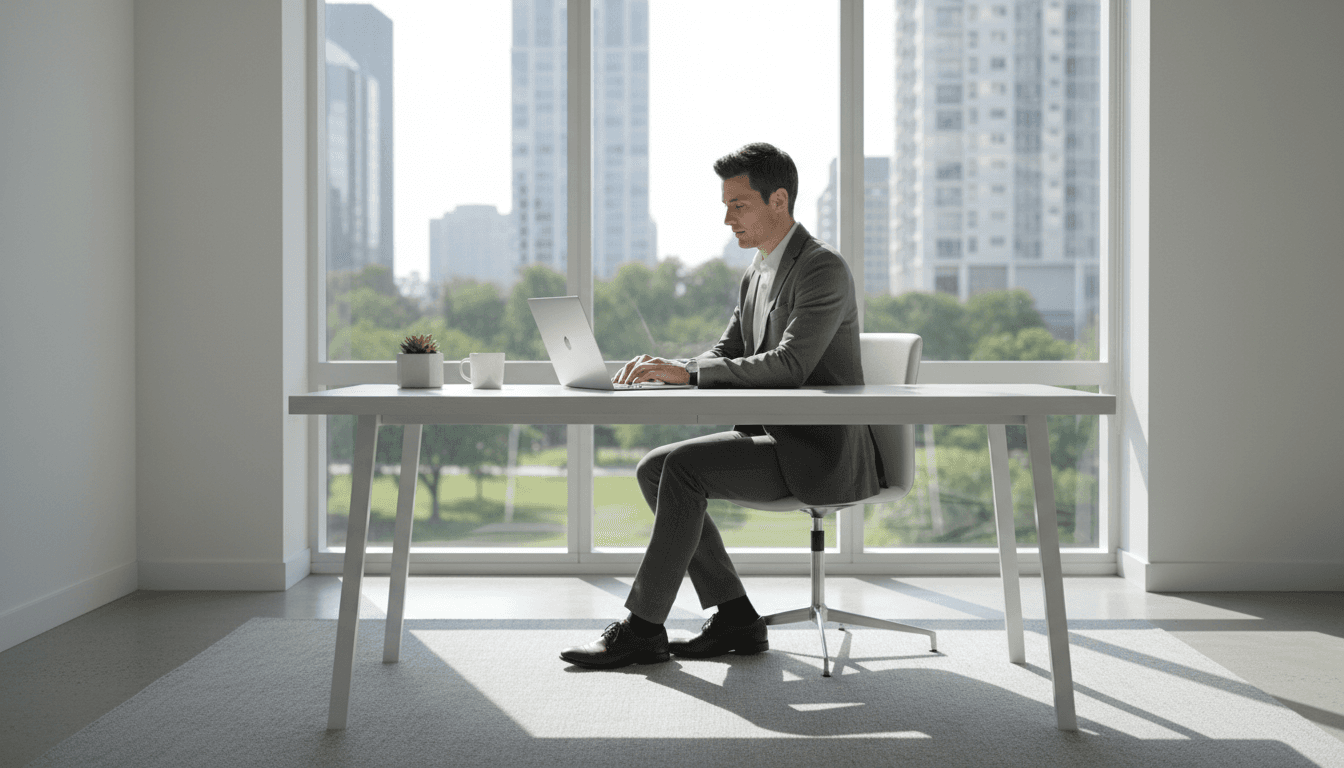 Developer working on a clean modern website design at a bright desk
